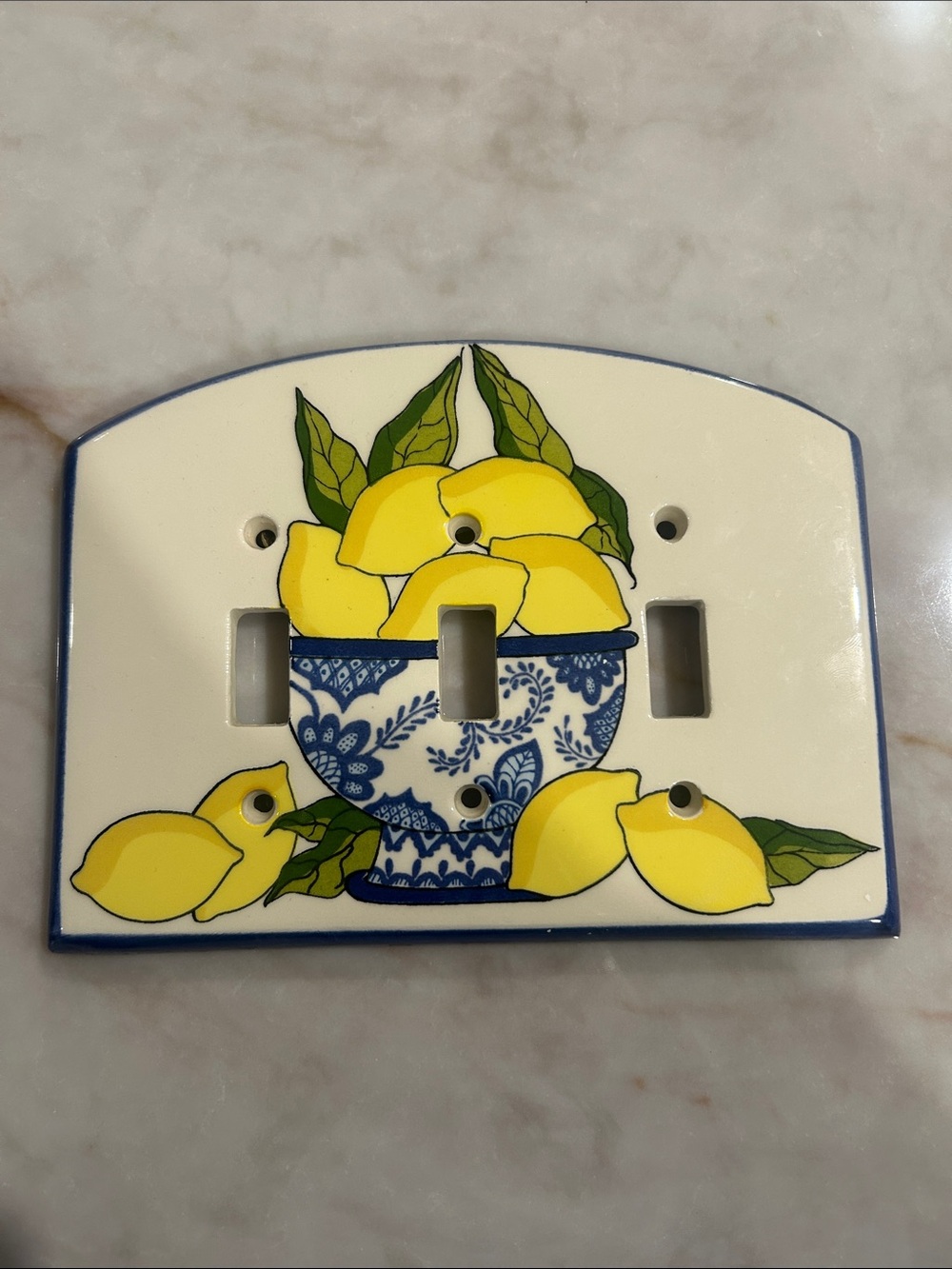 All Fired Up! Ceramic triple Light Switch Plate Lemons Tuscan Cottagecore